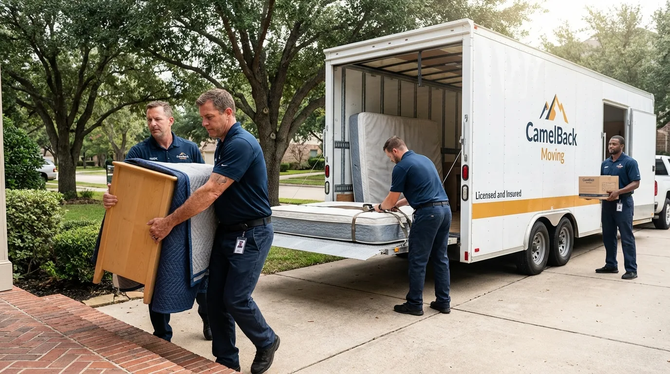 Crew loading residential truck for cross-state move from Williamsburg, IA
