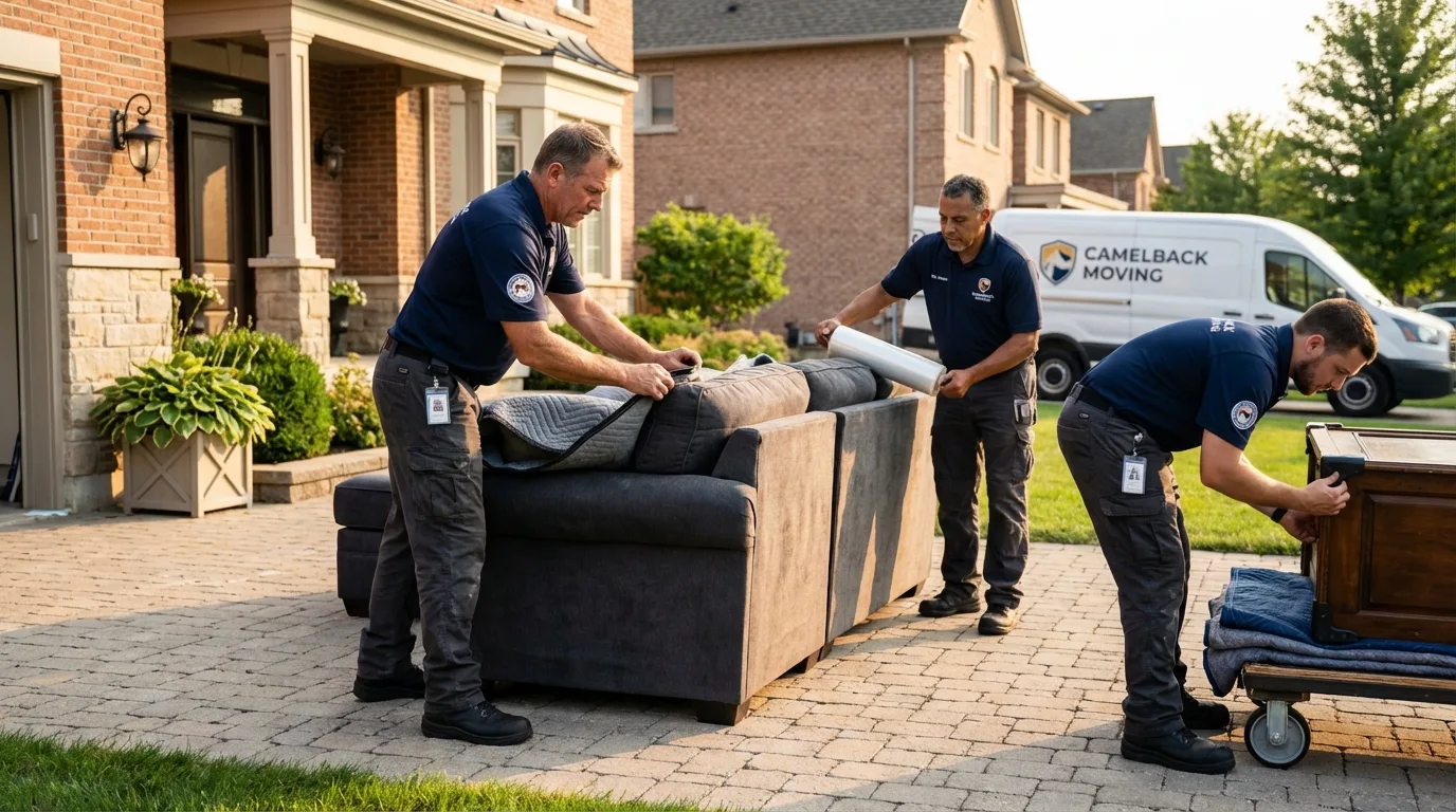 Large estate moving crew wrapping furniture in Williamsburg, IA