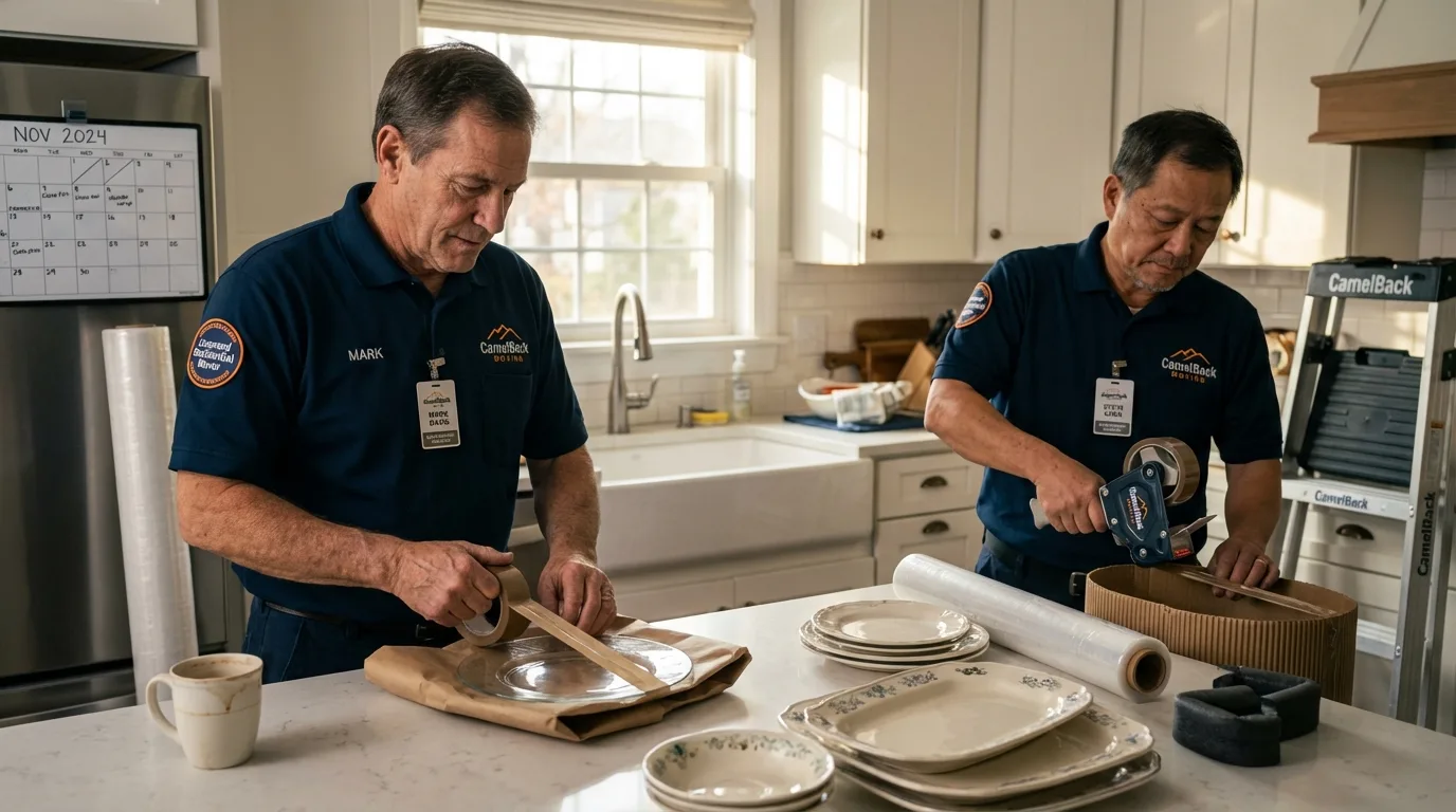 Professional crew packing kitchen dishware in Williamsburg, IA